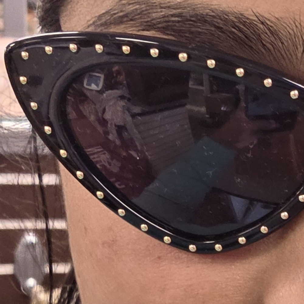 Moschino Black Cat-Eye Sunglasses with Gold Studs